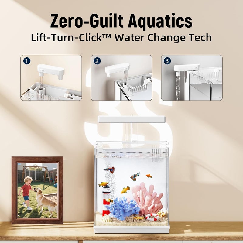 AQUASMITH 2-Gallon All-in-One Fish Tank – Silent Pump, 3-Stage Filtration & Easy Water Change, Perfect Self-Care Betta Aquarium Kit for Kids & Beginners (White - Image 4